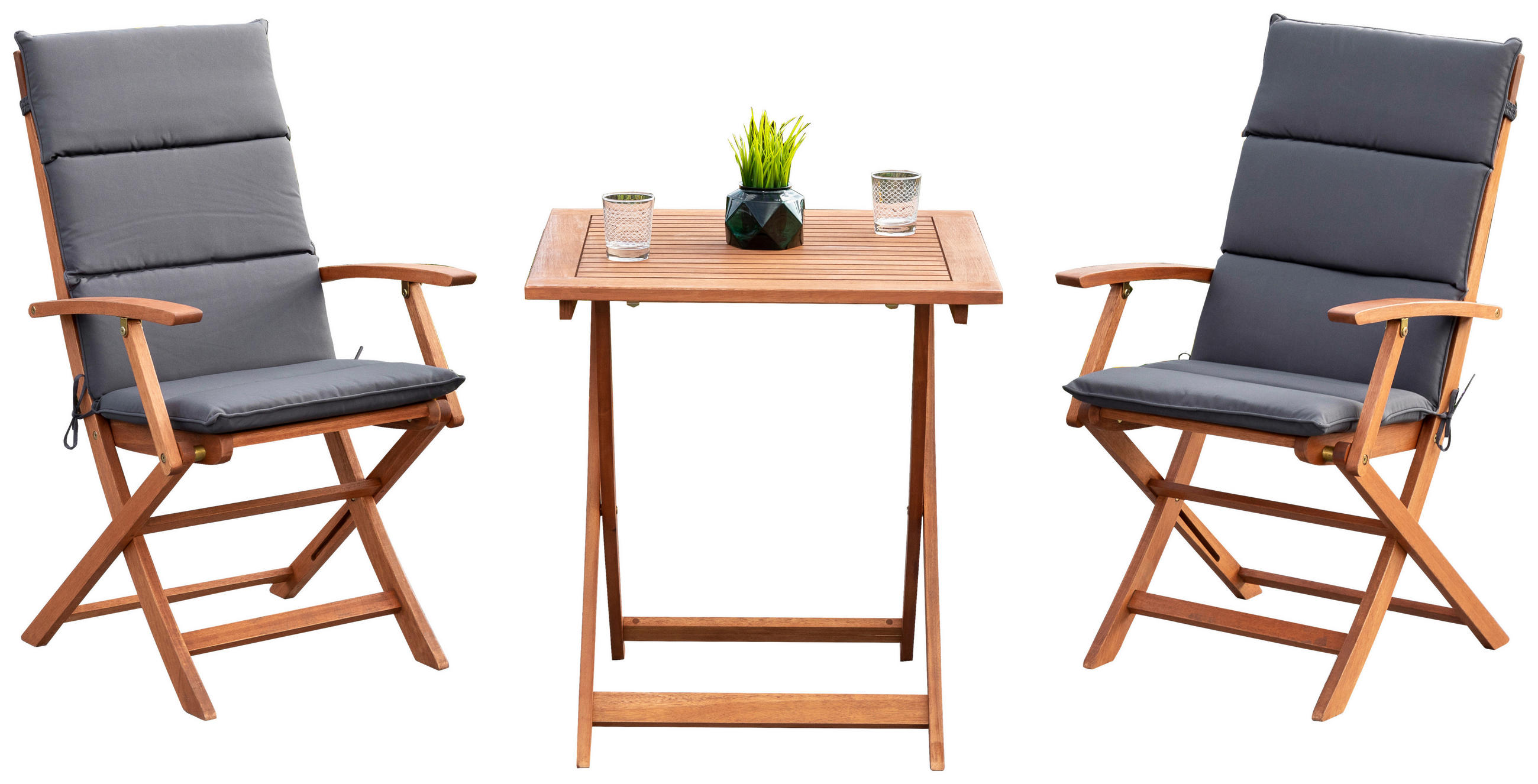 BALKONSET - Braun/Grau, KONVENTIONELL, Holz/Textil - Gardenson