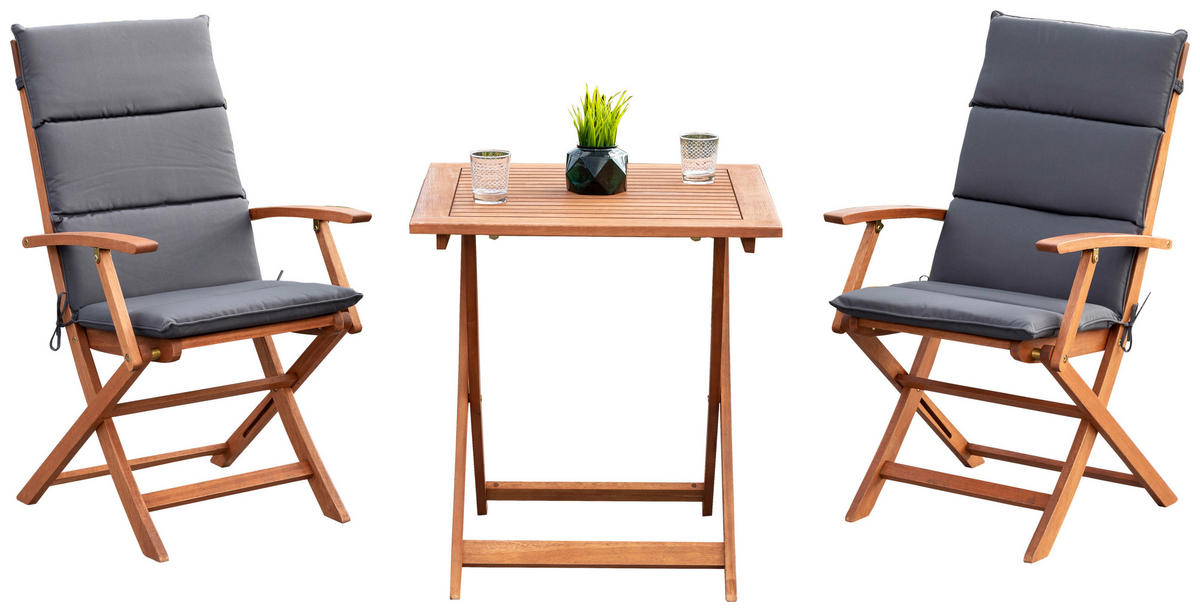 BALKONSET  5-teilig  - Braun/Grau, KONVENTIONELL, Holz/Textil - Gardenson