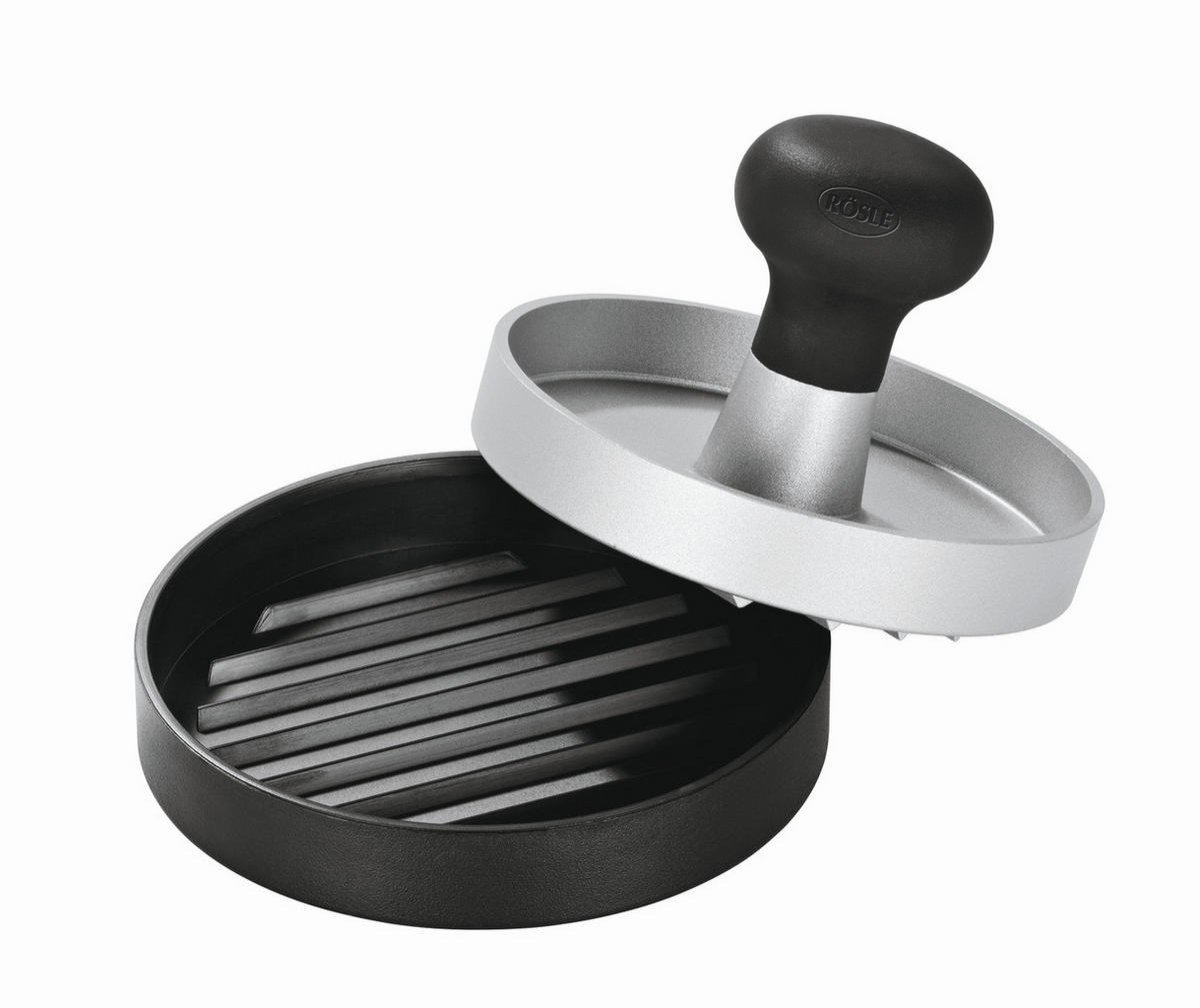 HAMBURGERPRESSE   - Edelstahlfarben/Schwarz, Trend, Kunststoff/Metall (11,5/8cm) - Rösle