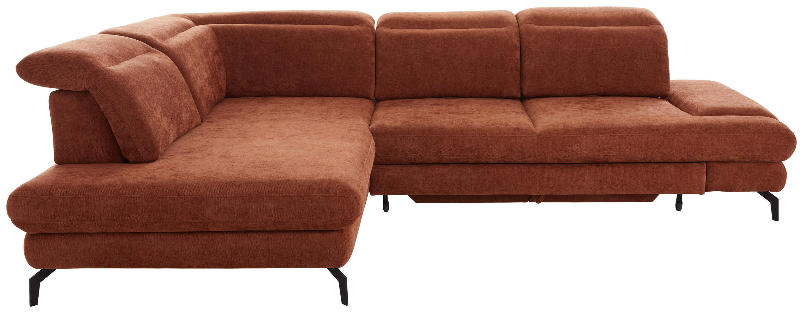 ECKSOFA Rostfarben Velours  - Rostfarben/Schwarz, Design, Textil/Metall (213/295cm) - Stylife