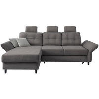 ECKSOFA Graubraun Chenille Zierkissen, Bettkasten, Schlaffunktion, Armteilverstellung, Sitztiefenverstellung, Kopfstütze, Liegefläche im Originalstoff  - Graubraun/Hellgrau, MODERN, Holz/Textil (176/250-280cm) - Livetastic