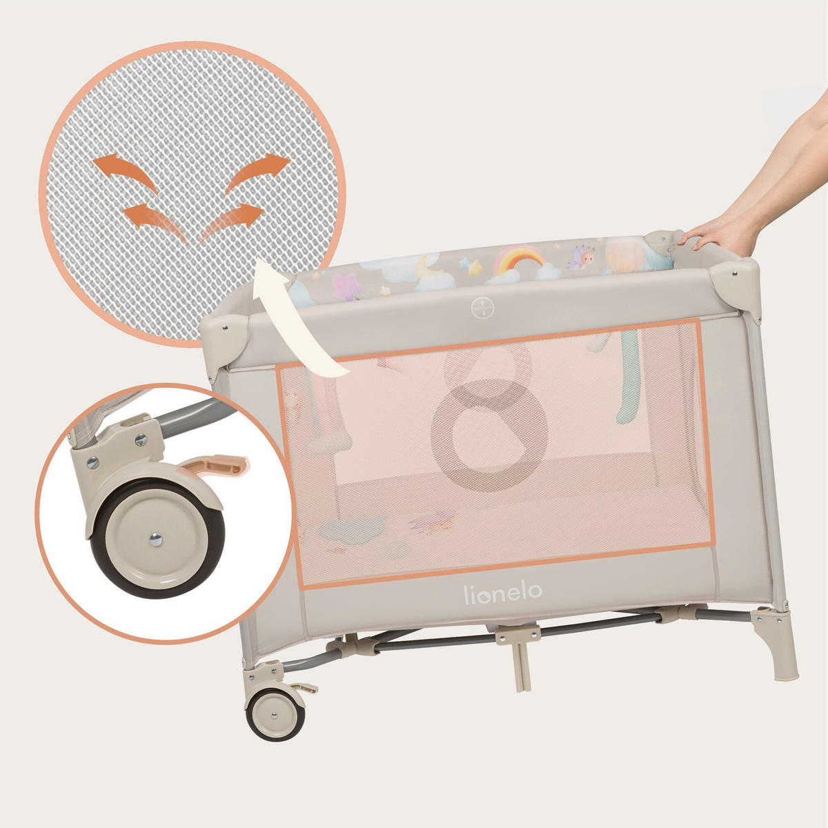 LAUFGITTER Mille Plus  100/100/77 cm  - Beige, Basics, Textil (100/100/77cm) - Lionelo