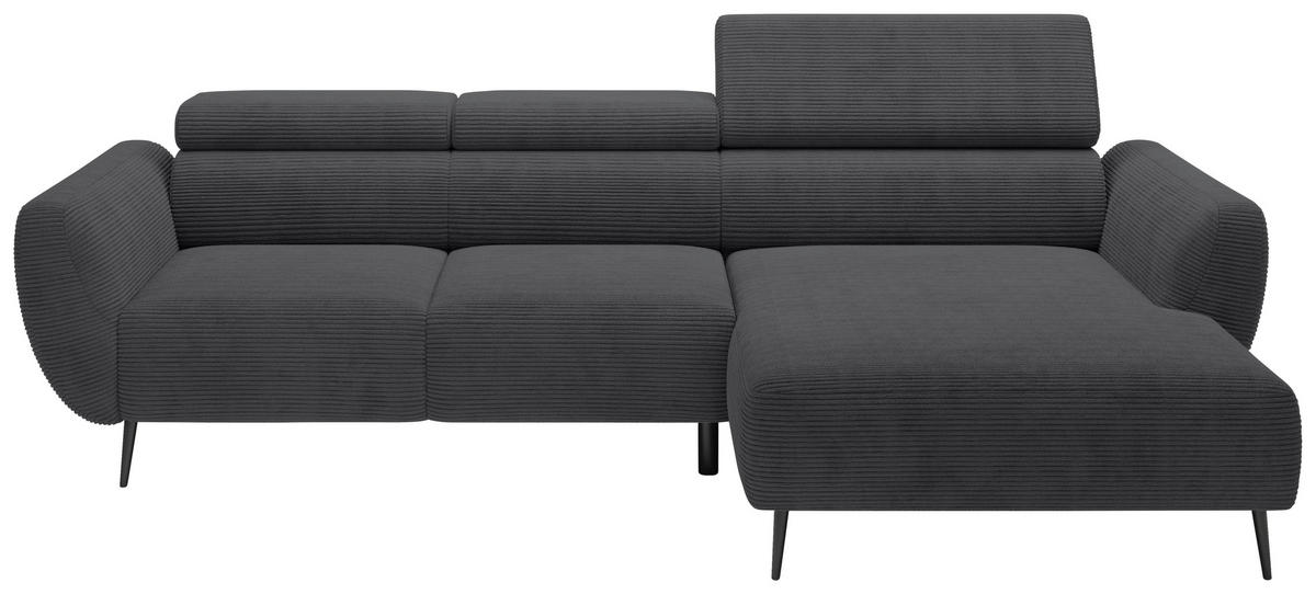 ECKSOFA in Cord Anthrazit  - Anthrazit/Schwarz, Konventionell, Textil/Metall (277/174cm) - Carryhome