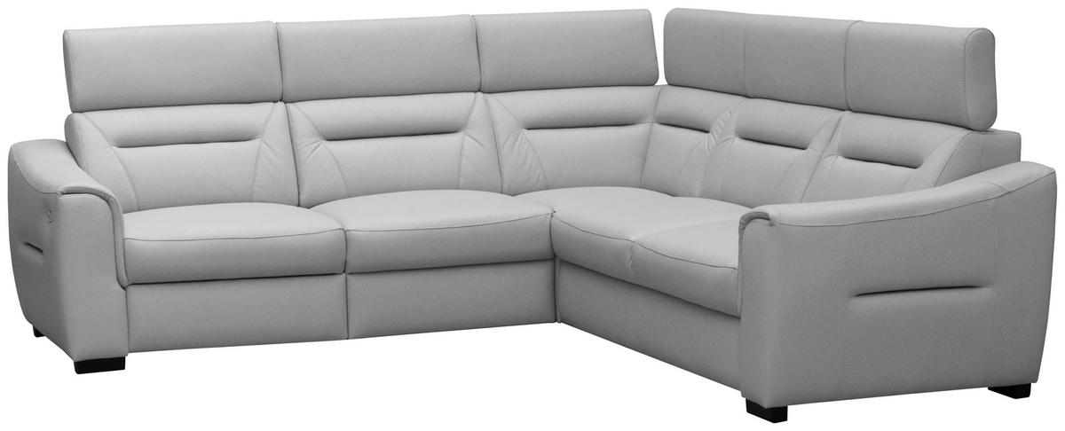 ECKSOFA  in Lederlook Echtleder Platinfarben  - Platinfarben/Wengefarben, Design, Leder/Holz (260/260cm) - Celina Home
