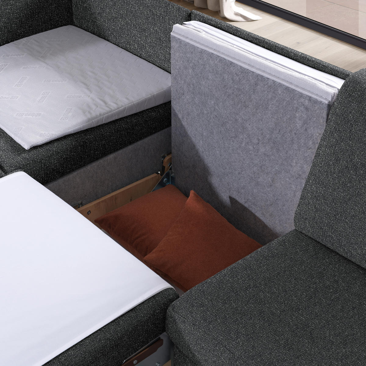 ECKSOFA  in Mikrovelours Anthrazit  203/261 cm  - Eichefarben/Anthrazit, KONVENTIONELL, Holz/Textil (203/261cm) - Sedda