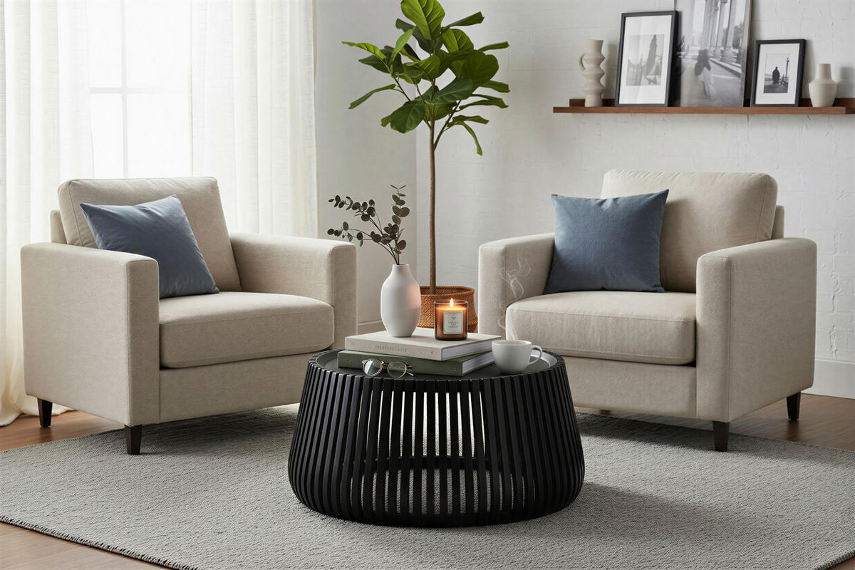 COUCHTISCH Mangoholz massiv 80/80/36 cm rund Schwarz  - Schwarz, Design, Holz (80/80/36cm) - MID.YOU