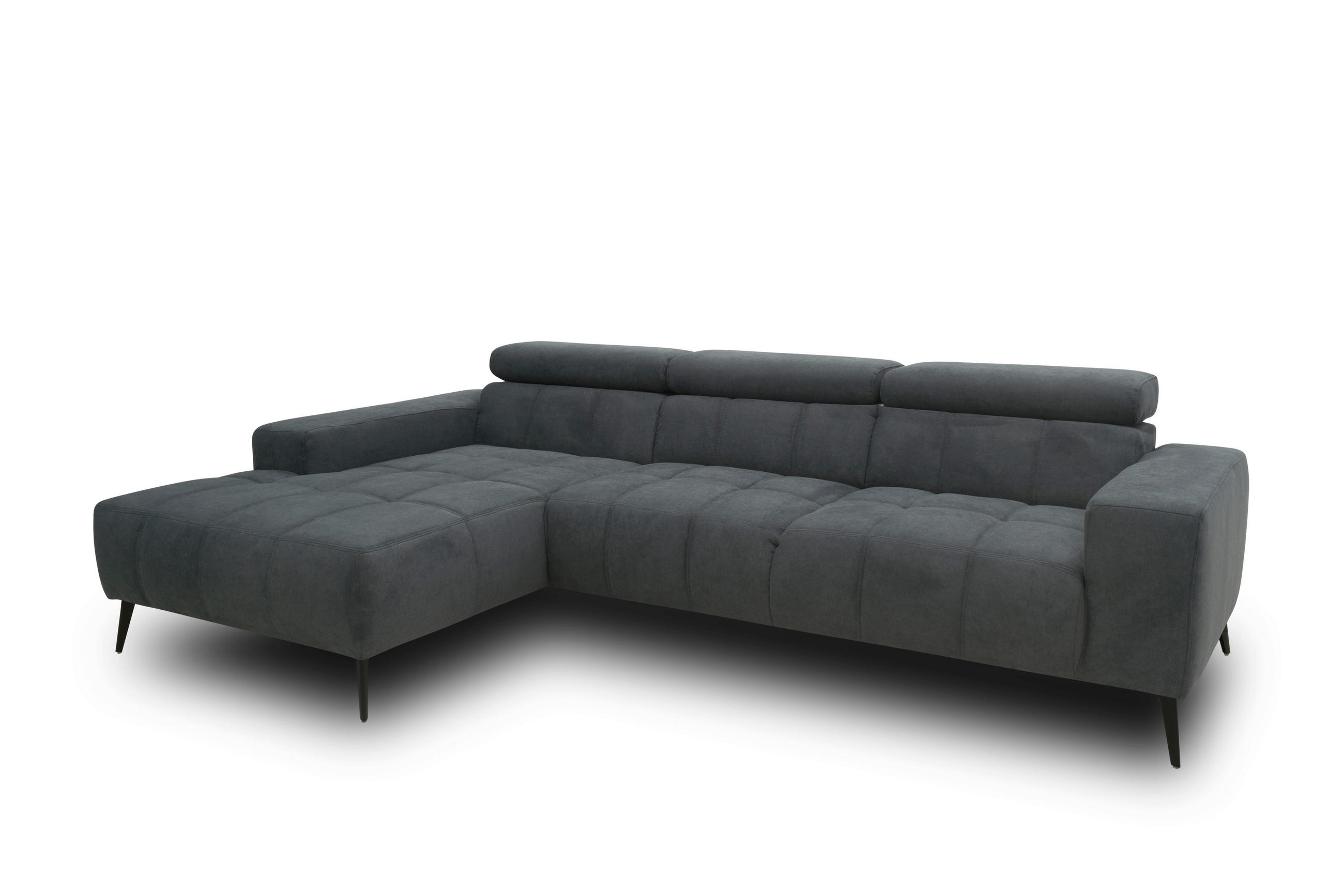 ECKSOFA TRENTO Dunkelgrau Mikrofaser  - Dunkelgrau/Schwarz, MODERN, Textil/Metall (287/175cm) - MID.YOU