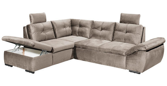 ECKSOFA in Mikrovelours Creme  - Creme/Schwarz, KONVENTIONELL, Kunststoff/Textil (217/265cm) - Carryhome