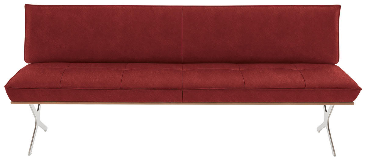 SITZBANK in Holz, Metall, Leder Rot, Edelstahlfarben  - Edelstahlfarben/Rot, Design, Leder/Holz (214/88/66cm) - Koinor