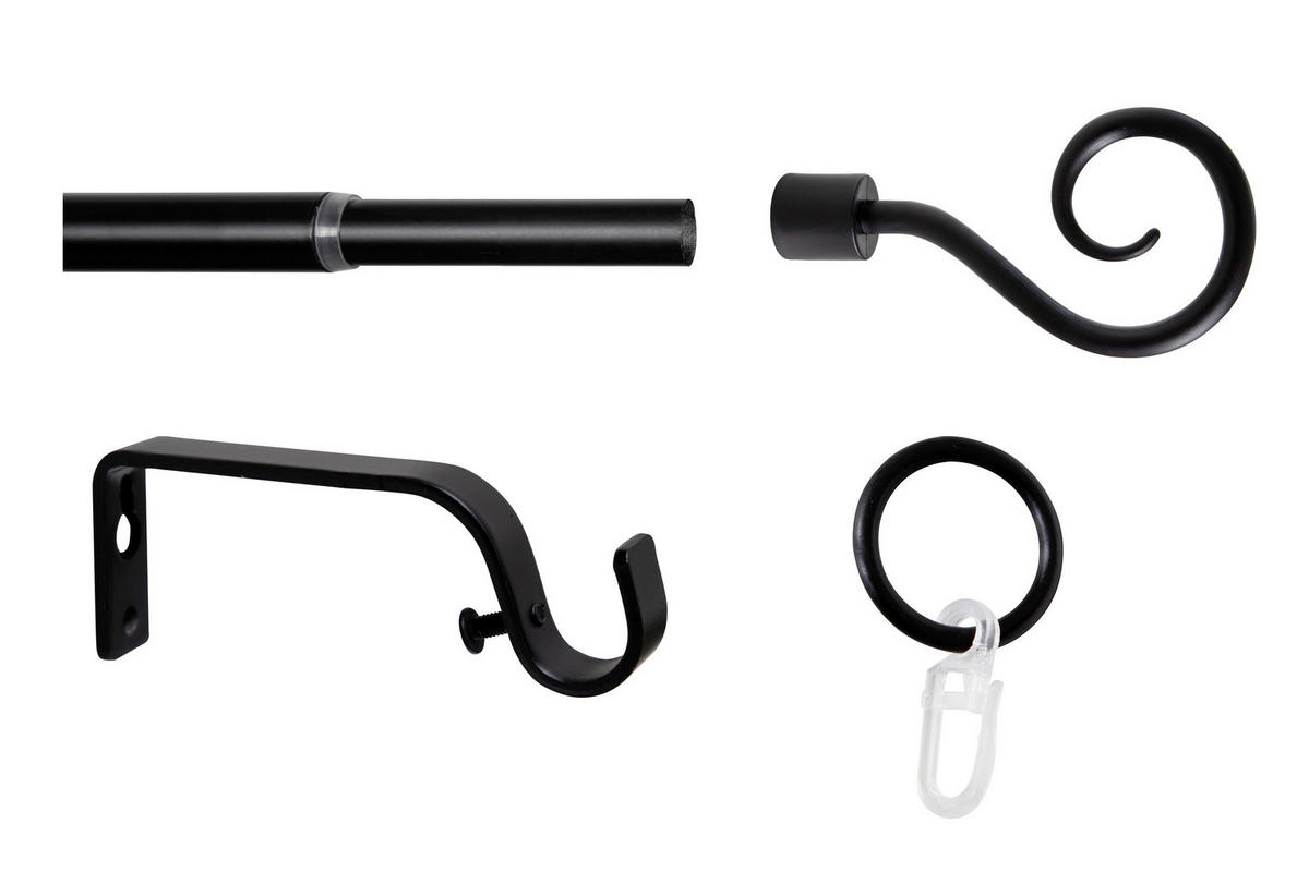 VORHANGSTANGENSET  130 cm  - Schwarz, Basics, Metall (130cm)