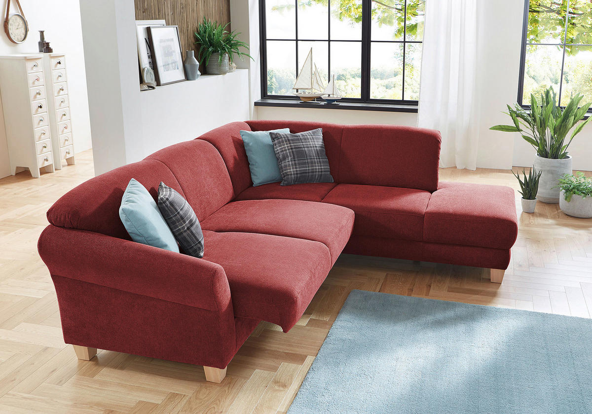 ECKSOFA in Flachgewebe Rot  - Rot/Naturfarben, Konventionell, Holz/Textil (257/212cm) - Sit & More
