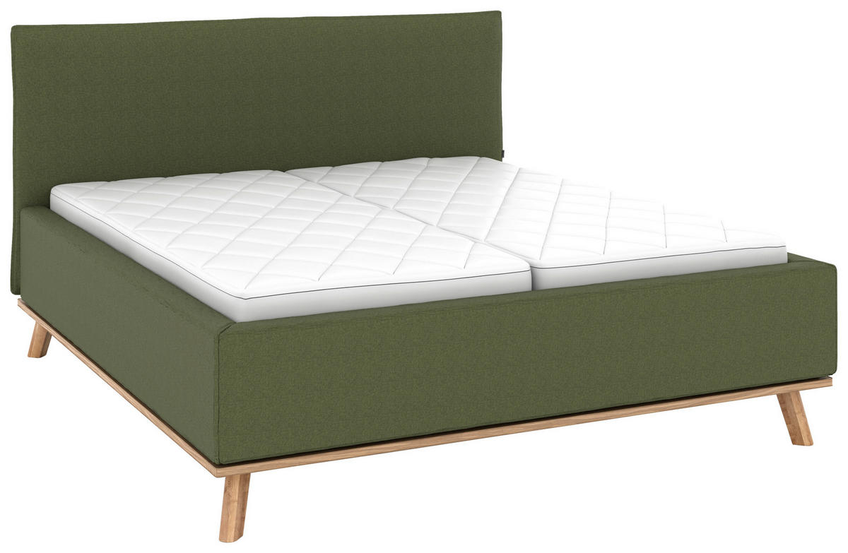 POLSTERBETT 160/200 cm,  in Dunkelgrün, Matratze, Lattenrost, Bettkasten, H2 + H3 = mittel + fest  - Dunkelgrün/Eichefarben, Design, Holz/Textil (160/200cm) - Musterring