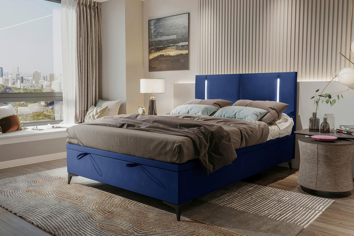 BOXBETT 140/200 cm  in Dunkelblau  - Schwarz/Dunkelblau, KONVENTIONELL, Textil/Metall (140/200cm) - Modante