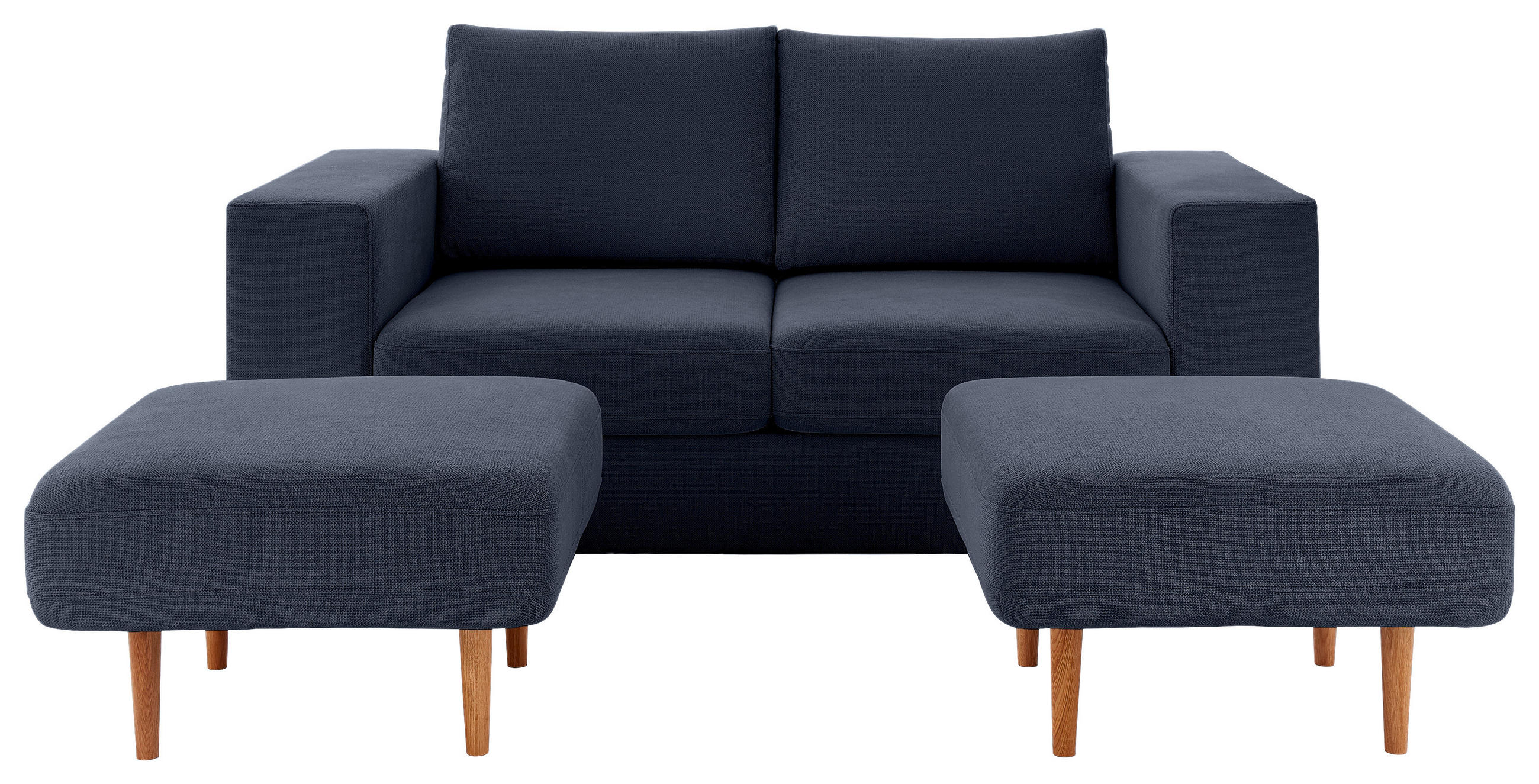2,5-SITZER inkl. Hocker Webstoff Dunkelblau  - Eichefarben/Dunkelblau, Design, Holz/Textil (192/96/107cm) - LOOKS by W.Joop