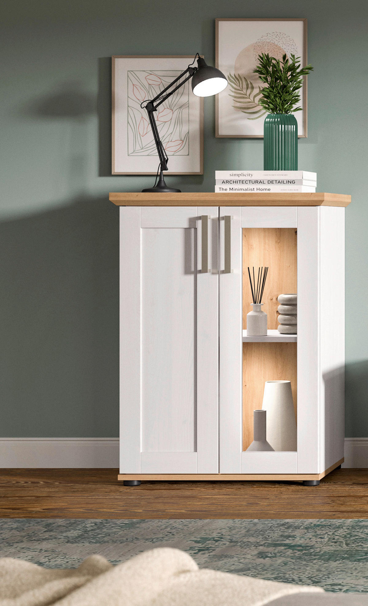 VITRINE  in Lärchefarben, Eiche Artisan  - Silberfarben/Lärchefarben, Design, Holzwerkstoff/Kunststoff (64/88/37cm) - Livetastic