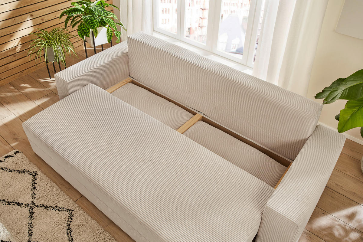 SCHLAFSOFA Cord Naturfarben  - Schwarz/Naturfarben, KONVENTIONELL, Kunststoff/Textil (240/72/95cm) - Carryhome