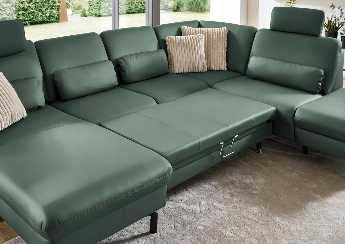 WOHNLANDSCHAFT Echtleder Opal  - Opal/Schwarz, Konventionell, Leder/Metall (168/306/224cm) - Beldomo Premium