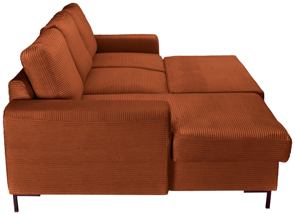 ECKSOFA Rostfarben Cord  - Rostfarben/Schwarz, KONVENTIONELL, Textil/Metall (150/240cm) - Carryhome