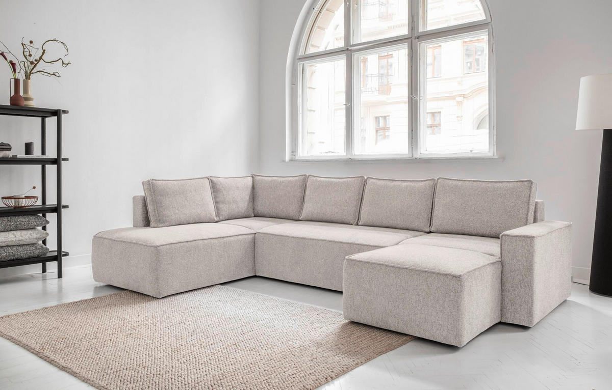 SJEDEĆA GARNITURA tekstil  bež   - bijela/siva, Design, tekstil/plastika (194/322/156cm) - MID.YOU