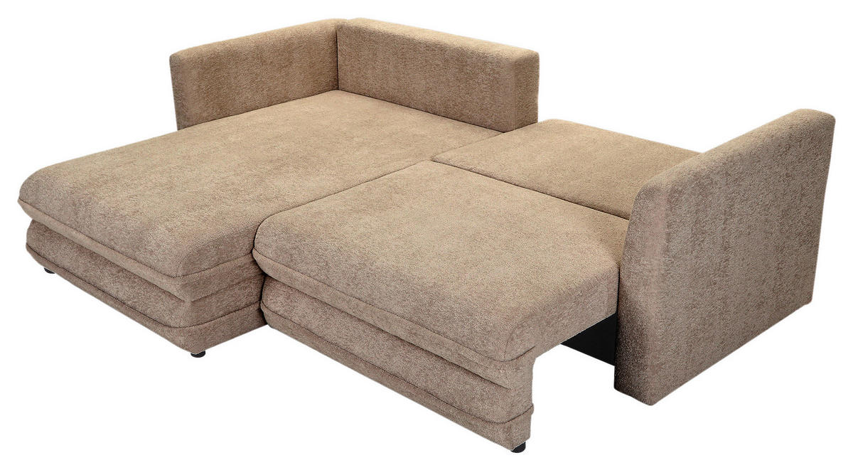ECKSOFA Hellbraun Plüsch Zierkissen, Rückenkissen, Bettkasten, Schlaffunktion, Rücken echt, Liegefläche im Originalstoff  - Hellbraun/Beige, MODERN, Kunststoff/Textil (246/178cm) - Carryhome