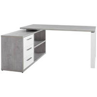 ROHOVÝ PÍSACÍ STÔL, sivá, biela s vysokým leskom, 140/170/75 cm - sivá/biela, Design, kov/kompozitné drevo (140/170/75cm) - Carryhome