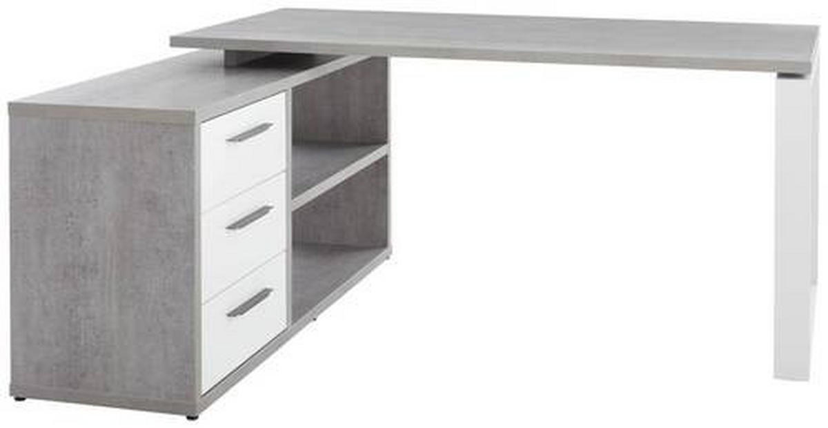 ROHOVÝ PÍSACÍ STÔL, sivá, biela s vysokým leskom, 140/170/75 cm - sivá/biela, Design, kov/kompozitné drevo (140/170/75cm) - Carryhome