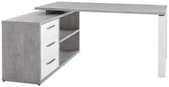 ECKSCHREIBTISCH 140/170/75 cm in Grau, Weiß Hochglanz - Edelstahlfarben/Weiß Hochglanz, Design, Holzwerkstoff/Metall (140/170/75cm) - Carryhome