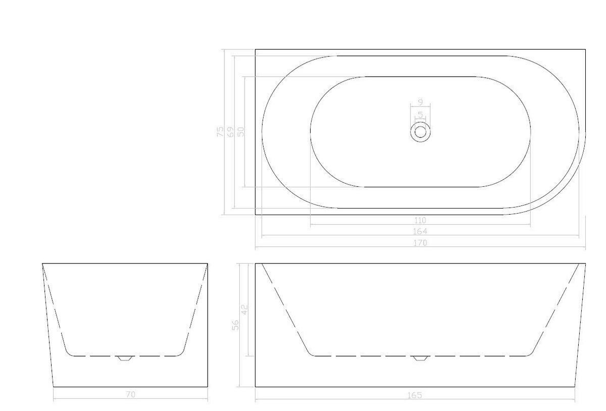 BADEWANNE Wandmontage  170/75/60 cm  - Weiß, KONVENTIONELL, Kunststoff (170/75/60cm) - Sanotechnik