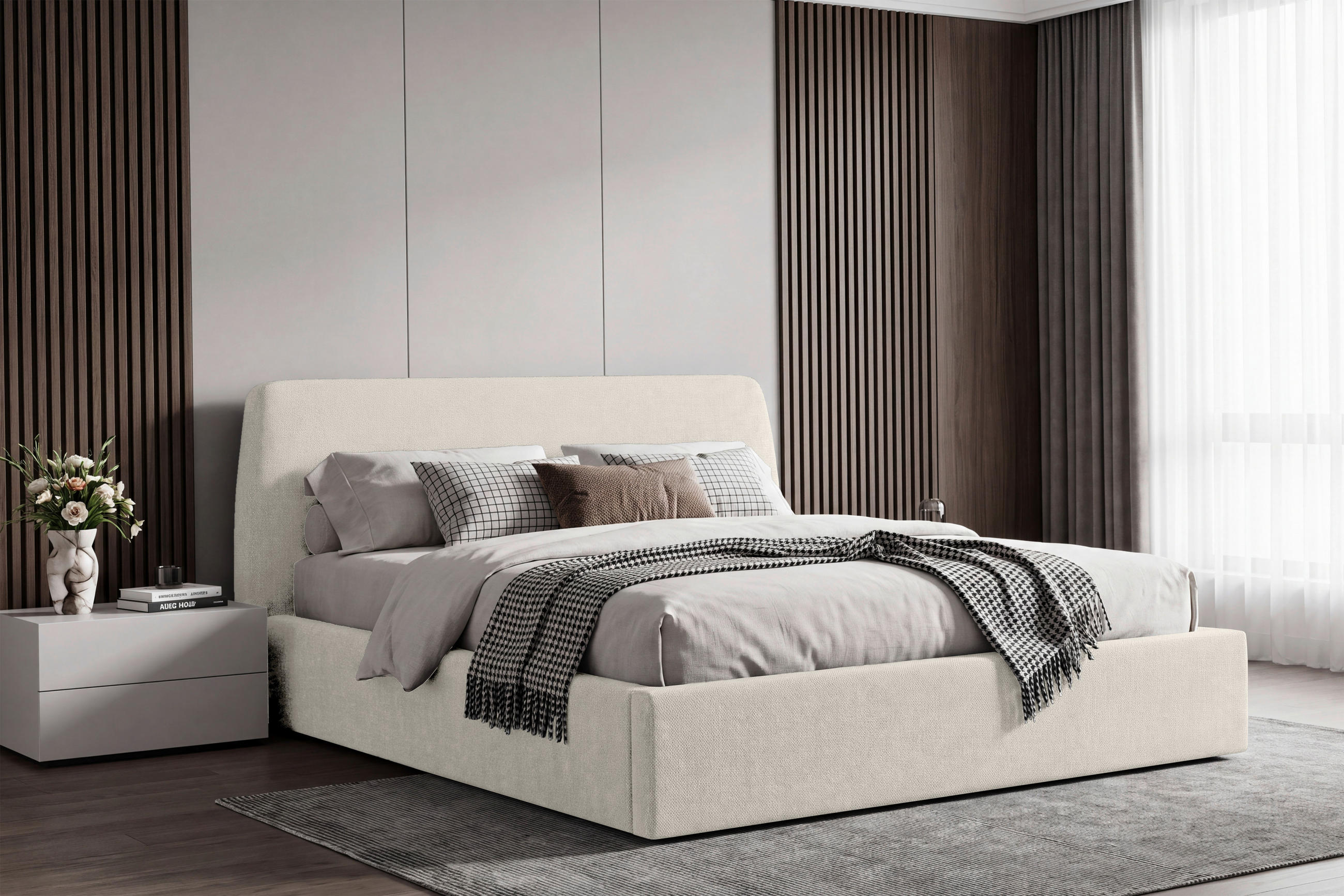 TAPACIRANI KREVET 180/200 cm     krem  - prirodna boja/crna, Moderno, drvo/metal (180/200cm) - Livetastic