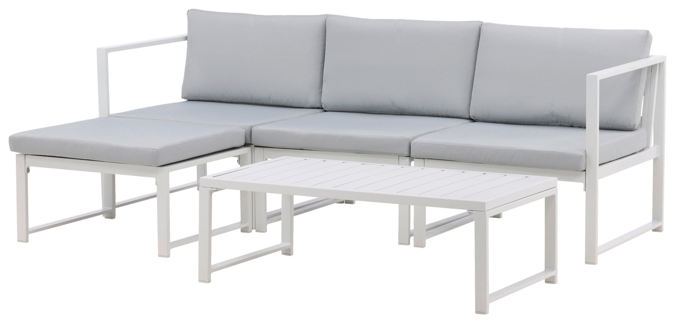 LOUNGEGARNITUR   Aluminium  - Weiß/Grau, KONVENTIONELL, Textil/Metall - Gardenson