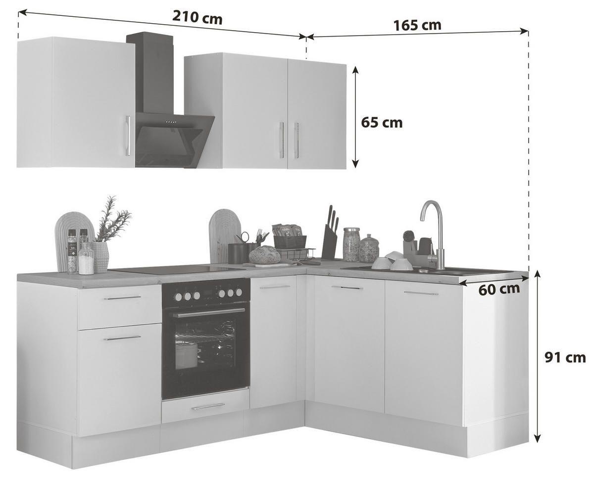 ECKKÜCHE 210/165 cm  in Weiß, Eiche Artisan  - Chromfarben/Weiß, Basics, Holzwerkstoff/Metall (210/165cm) - MID.YOU