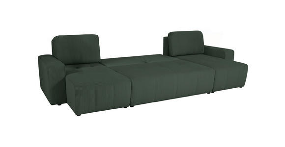 Wohnlandschaft inkl. Funktion Dunkelgrün Cord  - Dunkelgrün/Schwarz, KONVENTIONELL, Textil (146/317/146cm) - Xora