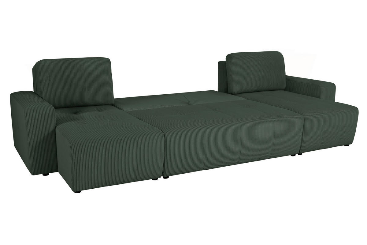 Wohnlandschaft inkl. Funktion Dunkelgrün Cord  - Dunkelgrün/Schwarz, KONVENTIONELL, Textil (146/317/146cm) - Xora