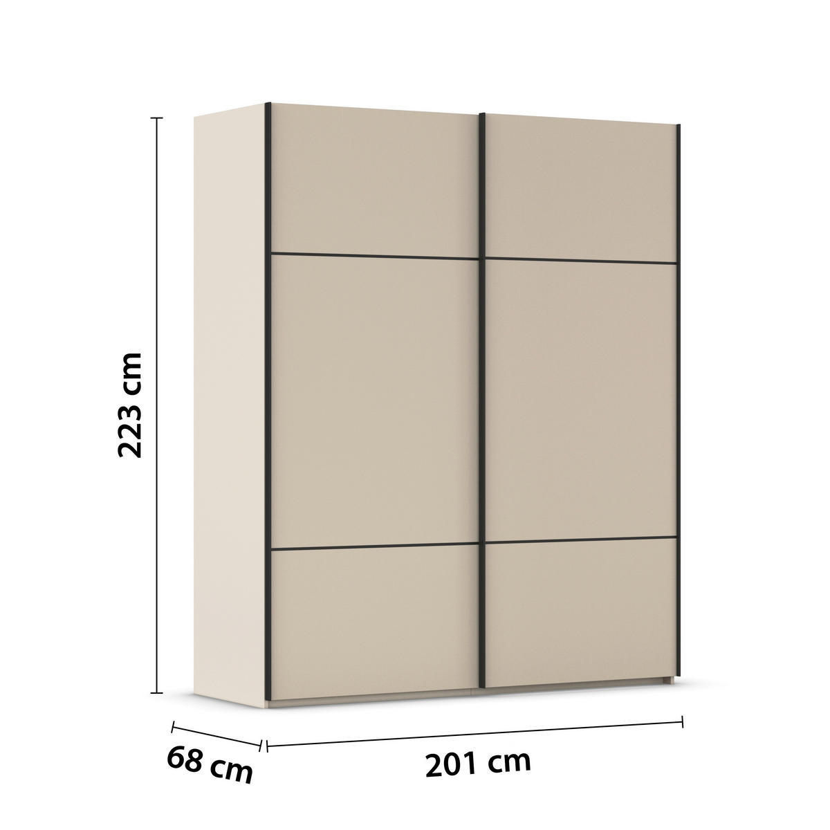 SCHWEBETÜRENSCHRANK in Champagner  - Champagner/Schwarz, Konventionell, Holzwerkstoff/Metall (201/223/68cm) - Novel