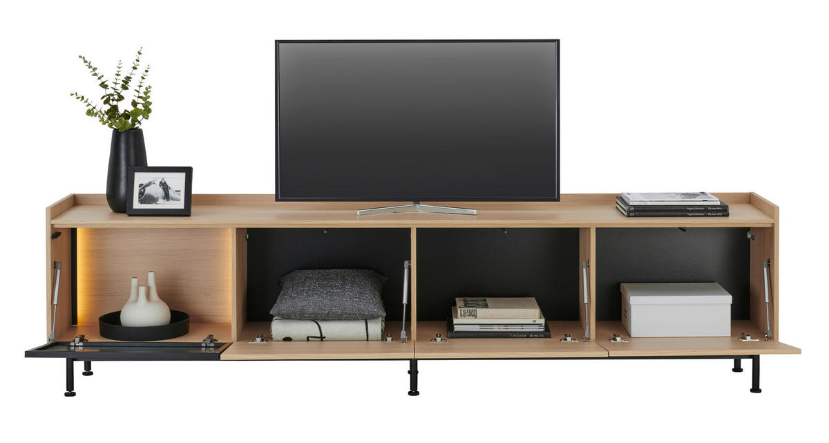 LOWBOARD  in 240/62/40 cm  - Eichefarben/Schwarz, Design, Glas/Holzwerkstoff (240/62/40cm) - Lomoco