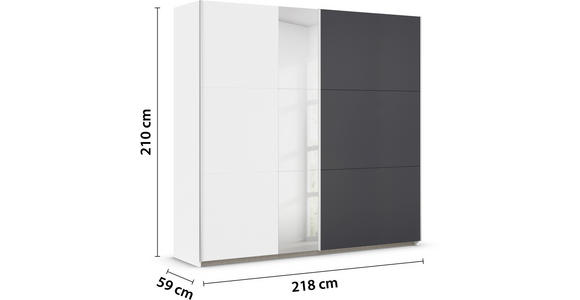 SCHWEBETÜRENSCHRANK 218/210/59 cm 2-türig Weiß, Dunkelgrau  - Dunkelgrau/Alufarben, Design, Glas/Holzwerkstoff (218/210/59cm) - Xora