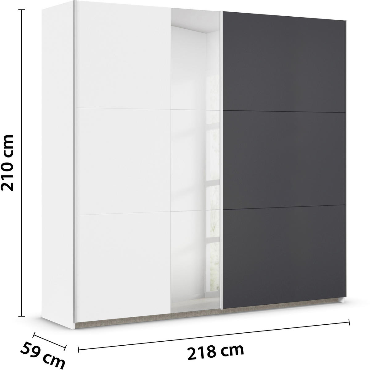 SCHWEBETÜRENSCHRANK 218/210/59 cm 2-türig Weiß, Dunkelgrau  - Dunkelgrau/Alufarben, Design, Glas/Holzwerkstoff (218/210/59cm) - Rauch Möbel