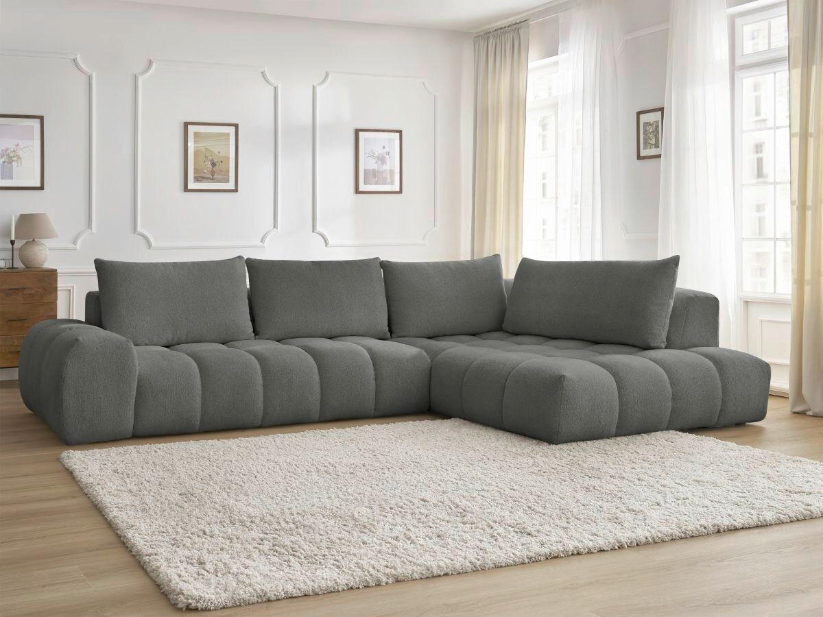 ECKSOFA Ottomane rechts  EVEREST Dunkelgrau Flachgewebe  - Dunkelgrau/Schwarz, MODERN, Kunststoff/Textil (352/210cm) - Livetastic