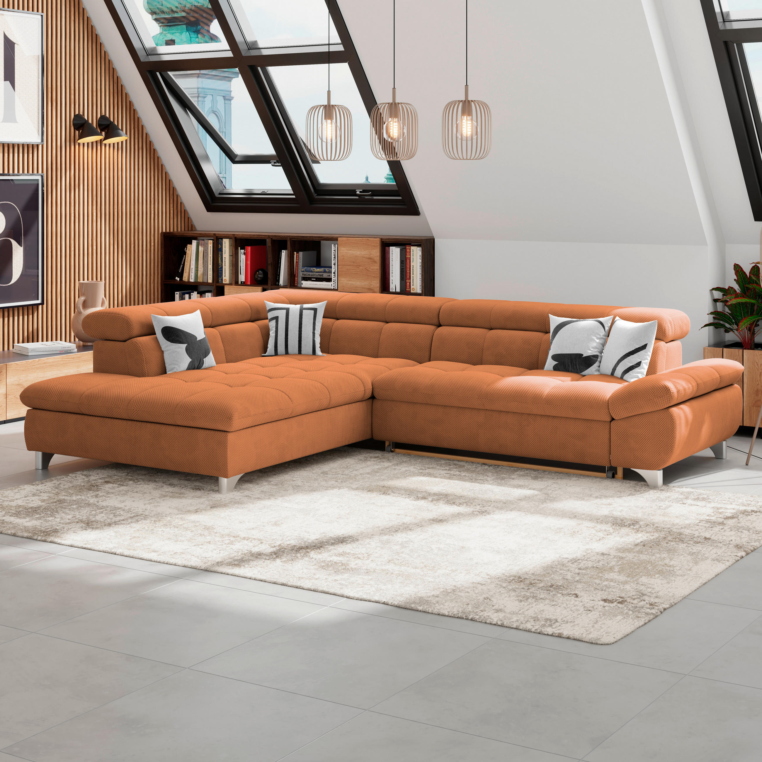 ECKSOFA Terracotta Chenille  - Chromfarben/Terracotta, KONVENTIONELL, Textil/Metall (234/312cm) - Livetastic