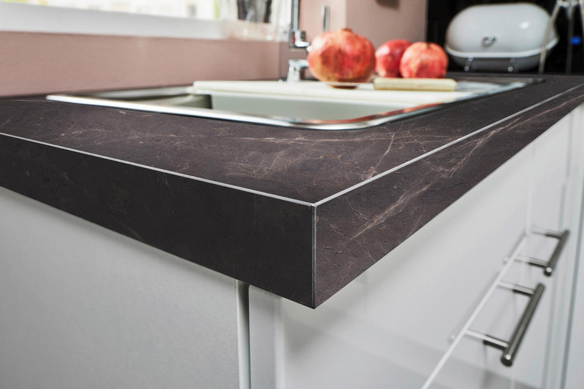 ECKKÜCHE 285/165 cm  in Grau, Weiß Hochglanz  - Edelstahlfarben/Weiß Hochglanz, Design, Holzwerkstoff/Metall (285/165cm) - Pino