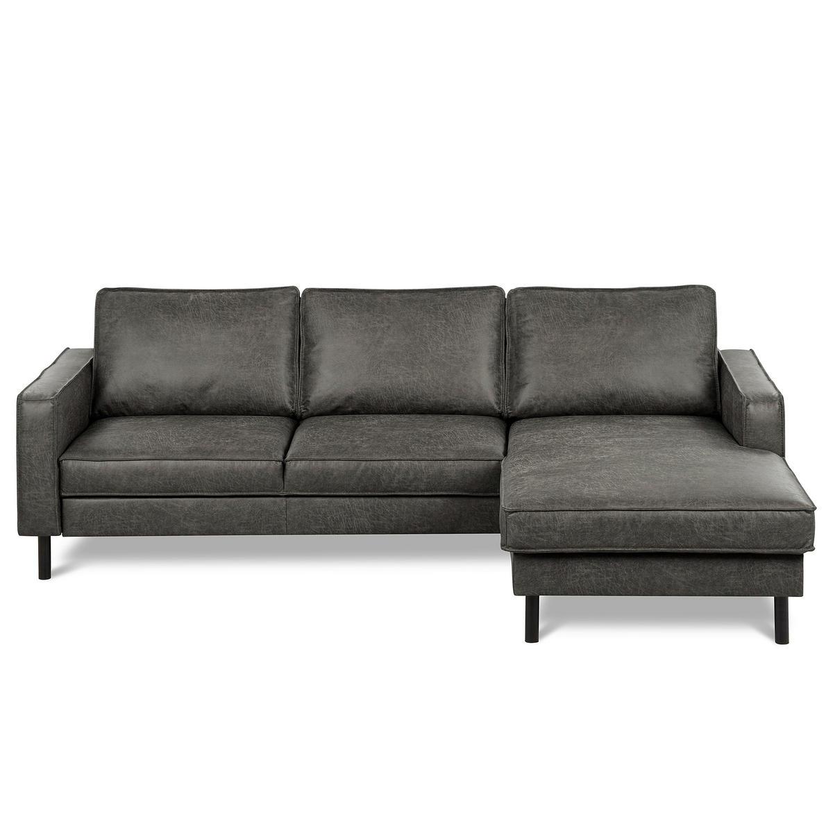 ECKSOFA Dunkelgrau Echtleder Lederlook Rücken echt  - Dunkelgrau, Design, Leder/Textil (166/238cm) - Livetastic
