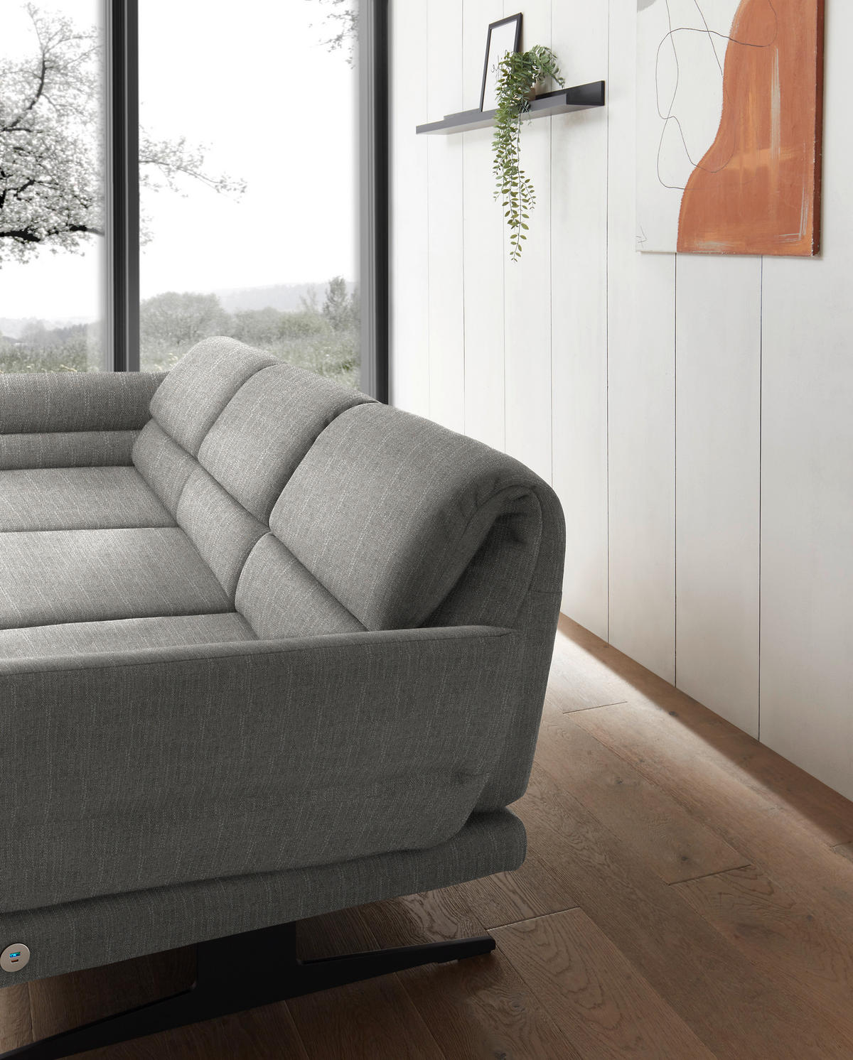 ECKSOFA in Flachgewebe Hellgrau  176-217/279-327 cm  - Hellgrau/Schwarz, Design, Textil/Metall (176-217/279-327cm) - Dieter Knoll