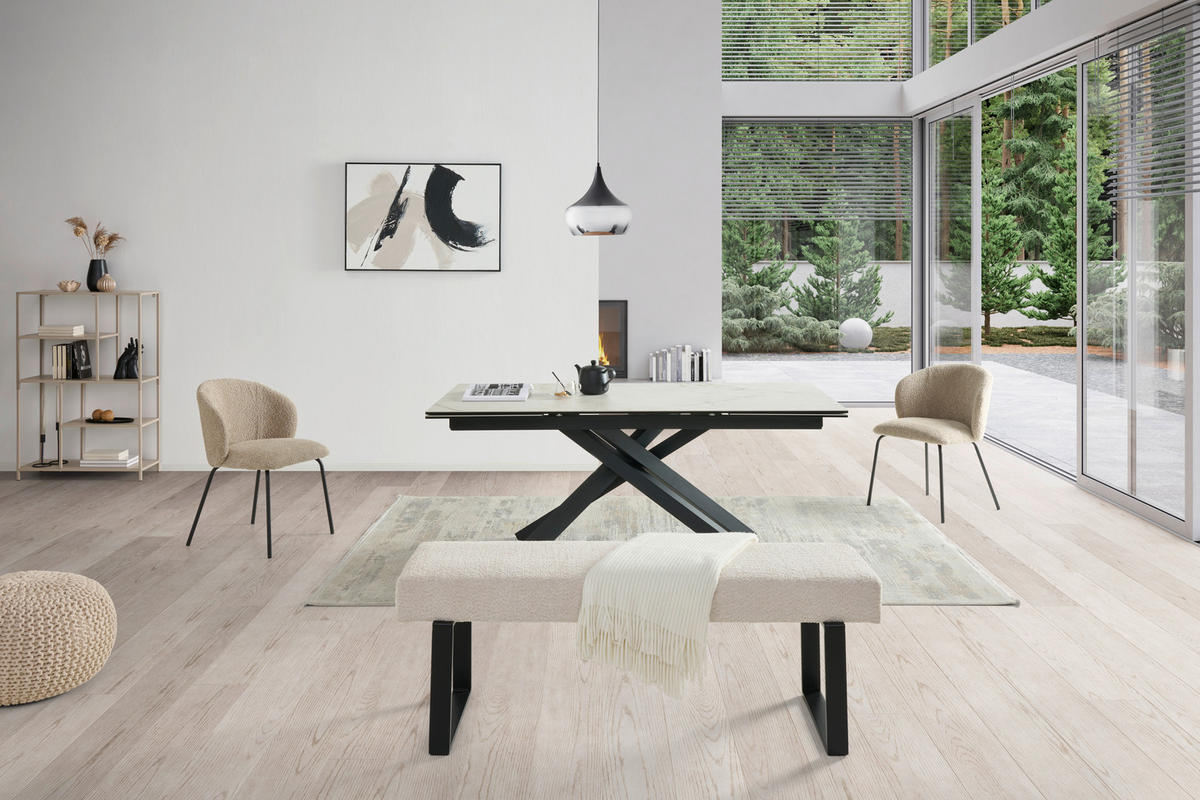 SITZBANK 140/49/47 cm Webstoff, Bouclé Beige  - Beige/Schwarz, KONVENTIONELL, Textil/Metall (140/49/47cm) - MID.YOU