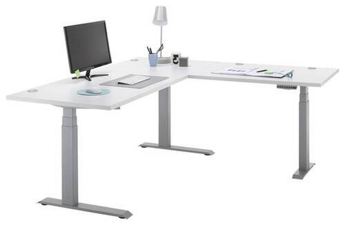 ROHOVÝ PÍSACÍ STÔL, sivá, svetlosivá, 185/177/64-129 cm - sivá/svetlosivá, Design, kov/kompozitné drevo (185/177/64-129cm) - Livetastic