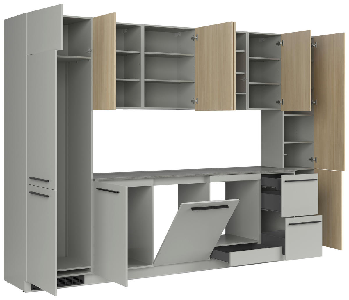 KÜCHENBLOCK 345 cm   in Grau, Eichefarben  - Eichefarben/Schwarz, Basics, Holzwerkstoff/Kunststoff (345cm) - Visiona