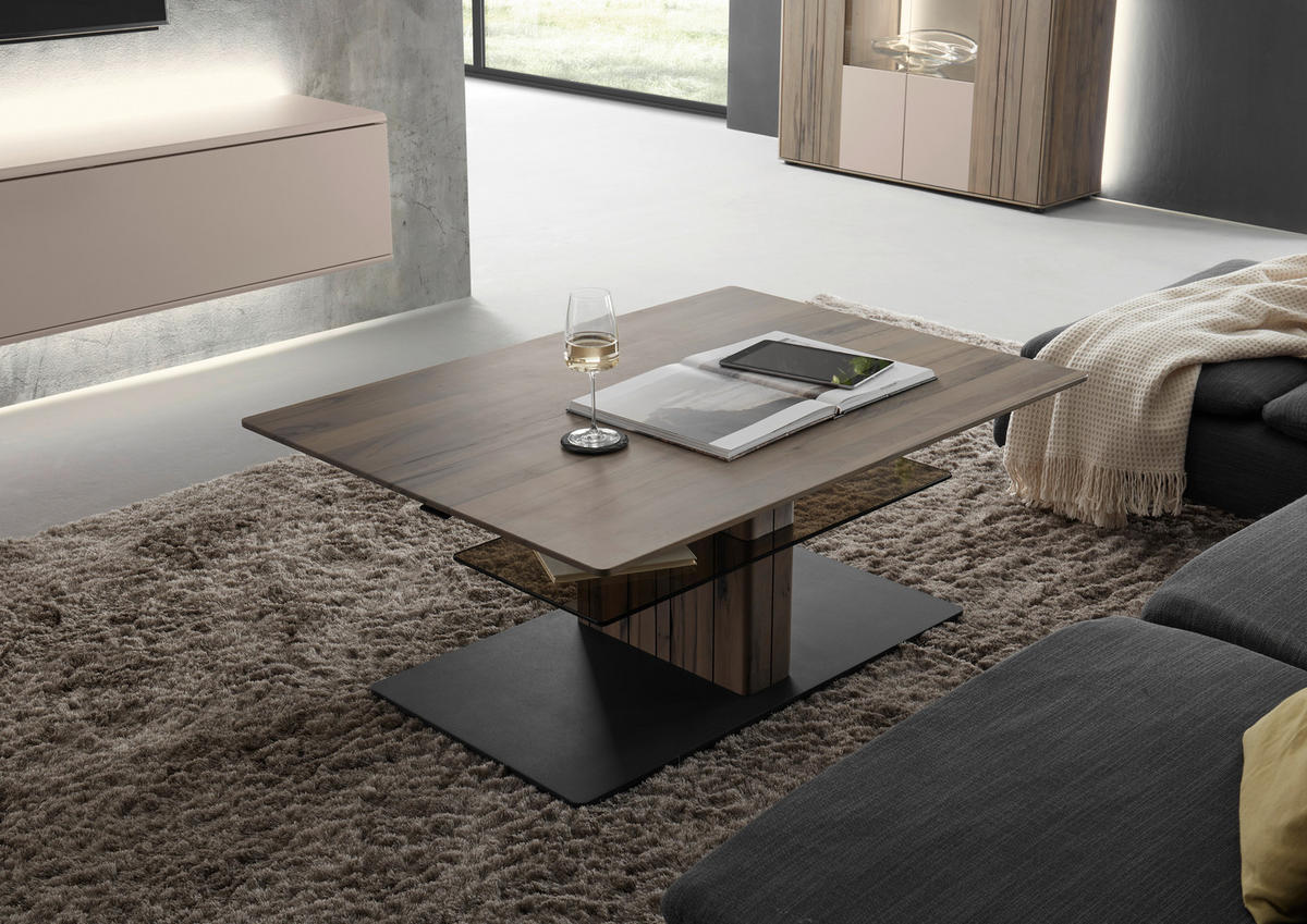 COUCHTISCH in Holz, Glas 110/80/47-62 cm  - Anthrazit/Buchefarben, Design, Glas/Holz (110/80/47-62cm) - Johann Jakob