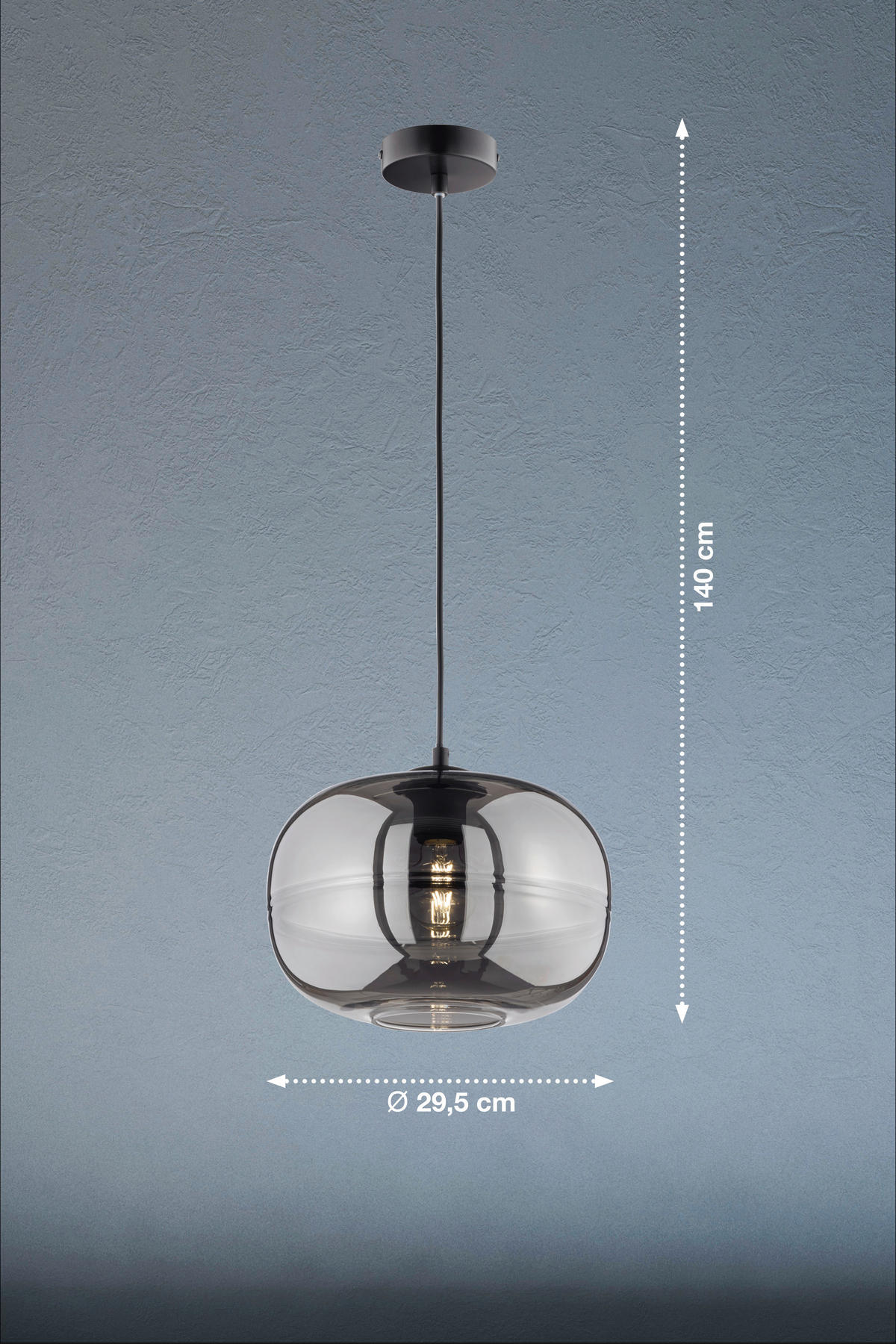 STROPNÍ ZÁVĚSNÉ SVÍTIDLO, 29,50/140 cm  - šedá/černá, Design, kov/sklo (29,50/140cm) - Fischer & Honsel