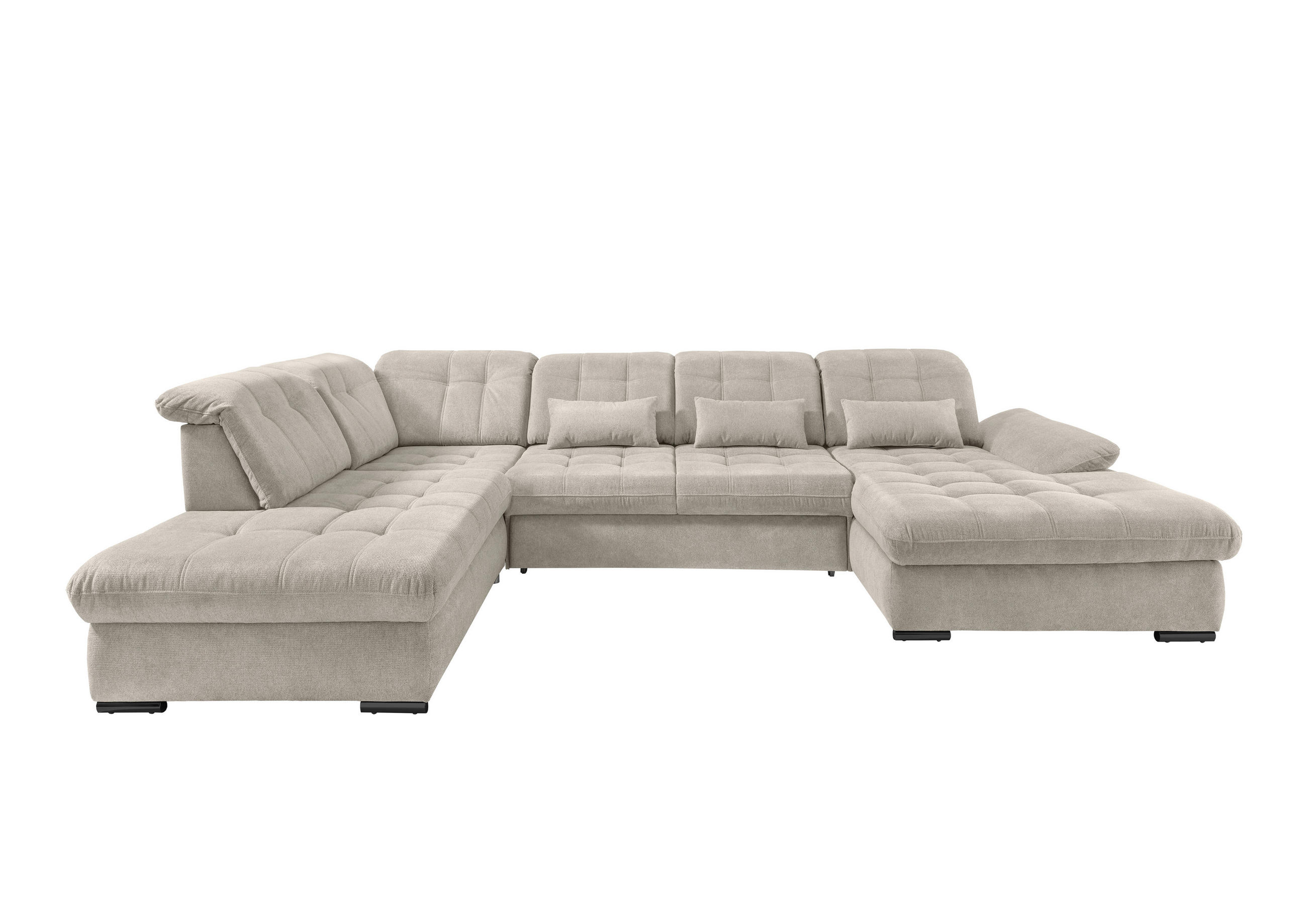 WOHNLANDSCHAFT Beige Chenille  - Beige/Schwarz, MODERN, Textil/Metall (252/387/184cm) - Livetastic