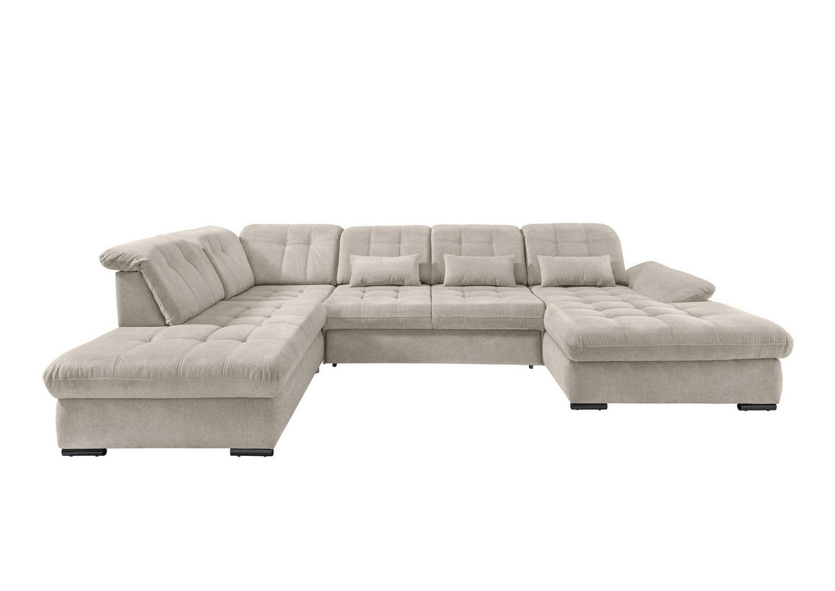 WOHNLANDSCHAFT Beige Chenille  - Beige/Schwarz, MODERN, Textil/Metall (252/387/184cm) - Livetastic