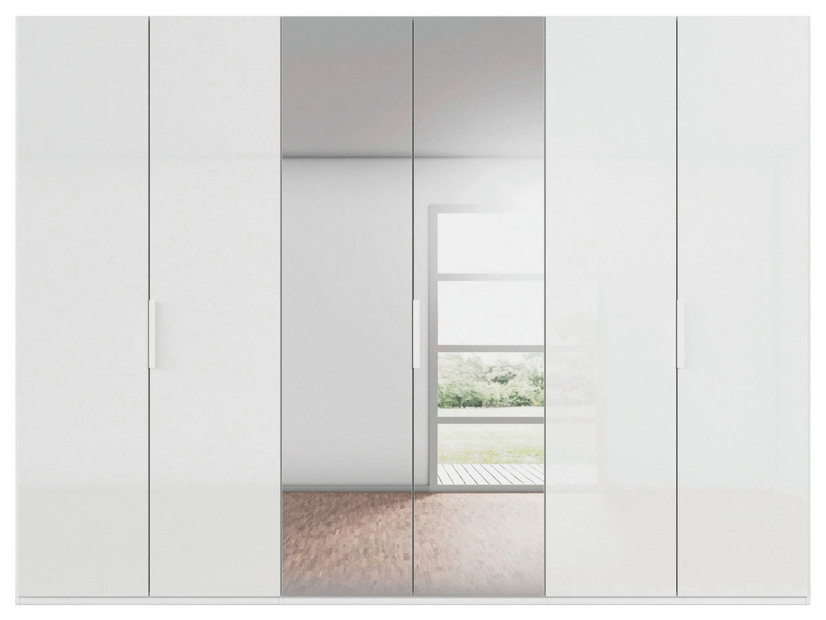 DREHTÜRENSCHRANK 301/223/61 cm,  in Weiß, 6-türig  - Weiß, Basics, Glas/Holzwerkstoff (301/223/61cm) - Novel